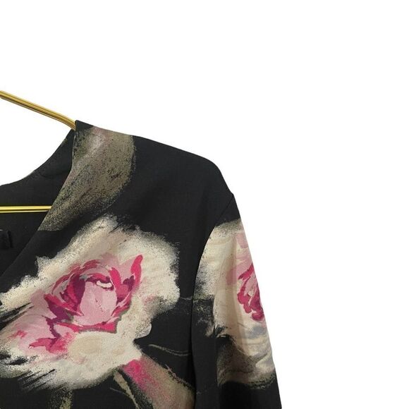 WHITEHOUSE BLACKMARKET Long-Sleeve Black Floral Bell-Sleeve Shift Dress Size 2 - Picture 5 of 9